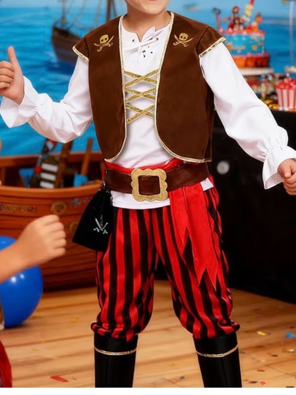 Kids Brown and Red Pirate Costume Vest & Pants Set size medium 8-10years old